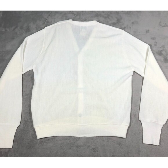 VINTAGE NEW Izod Lacoste Cardigan Sweater Mens L White USA Preppy Grandpa 80s - Picture 7 of 10